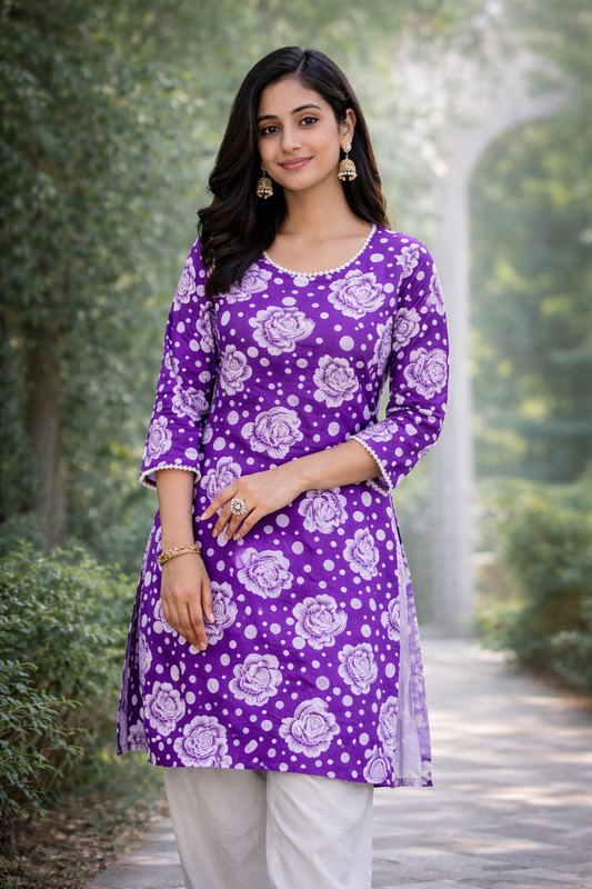Purple Floral Printed Kurti