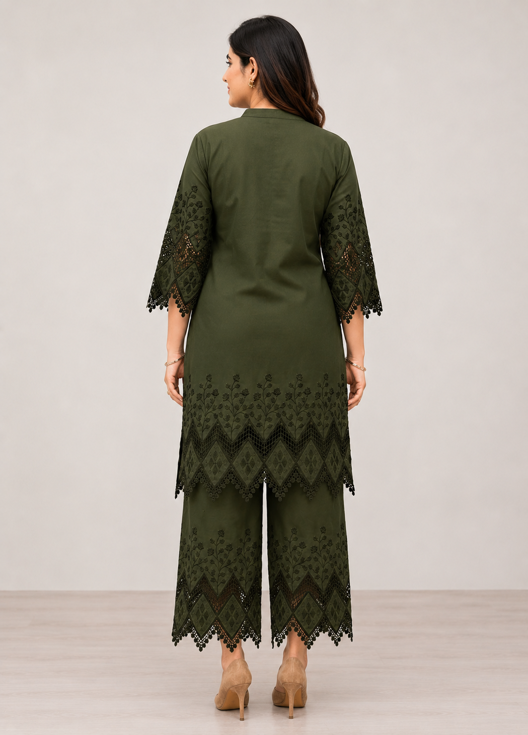 Olive Green Embroidered Co-ord Set