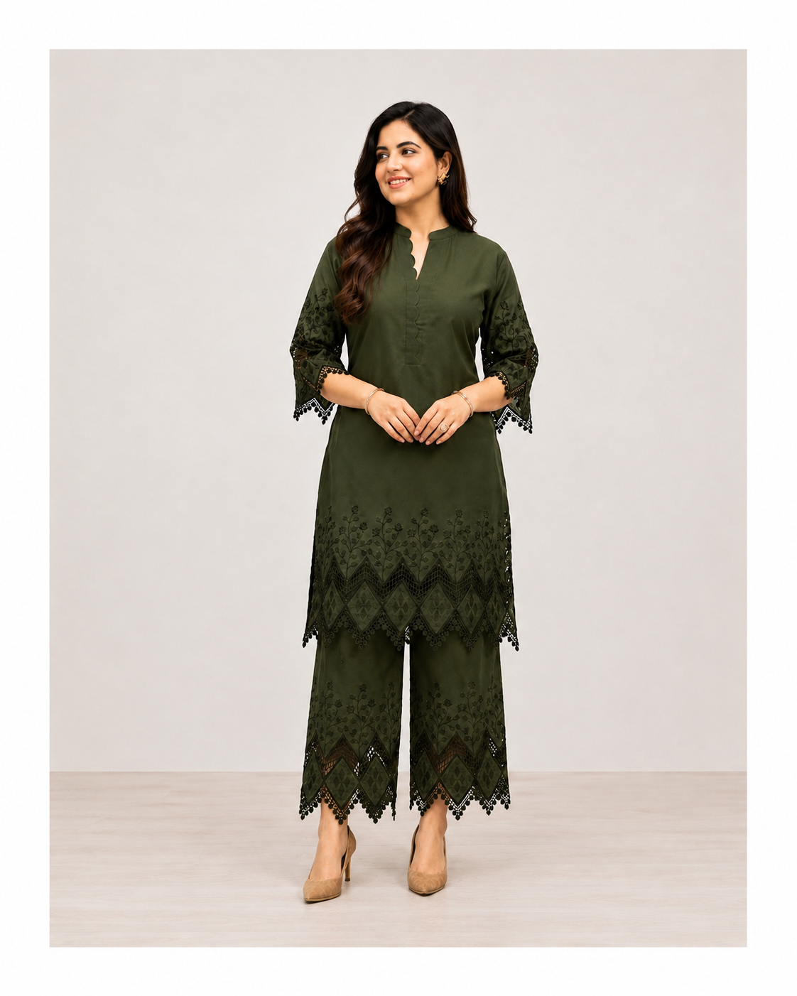 Olive Green Embroidered Co-ord Set
