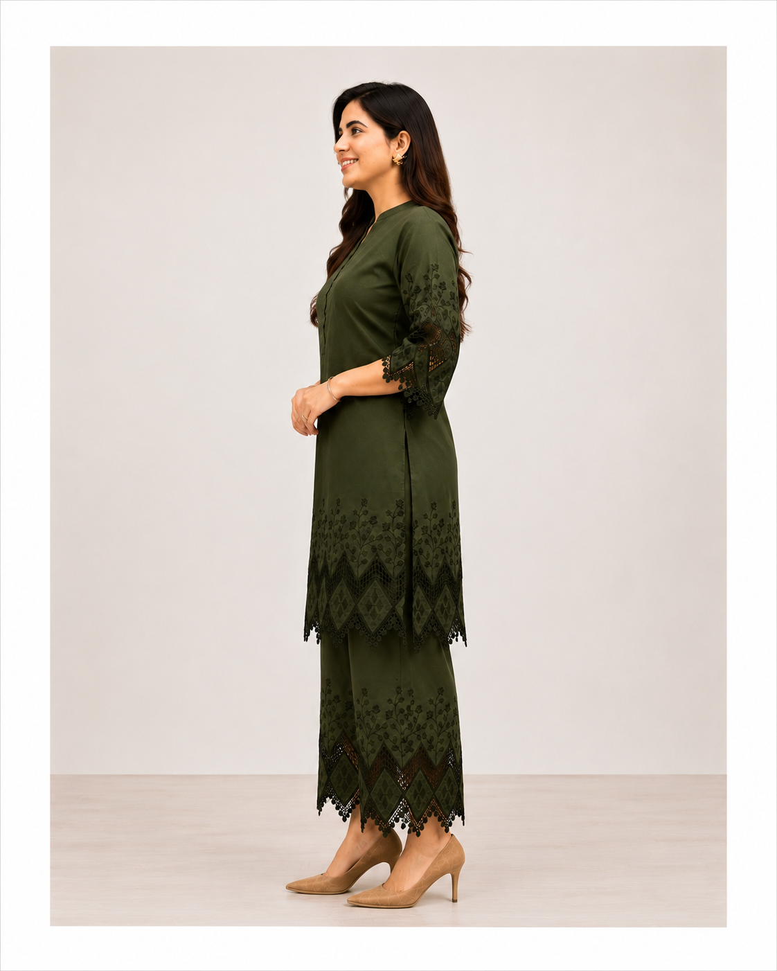 Olive Green Embroidered Co-ord Set