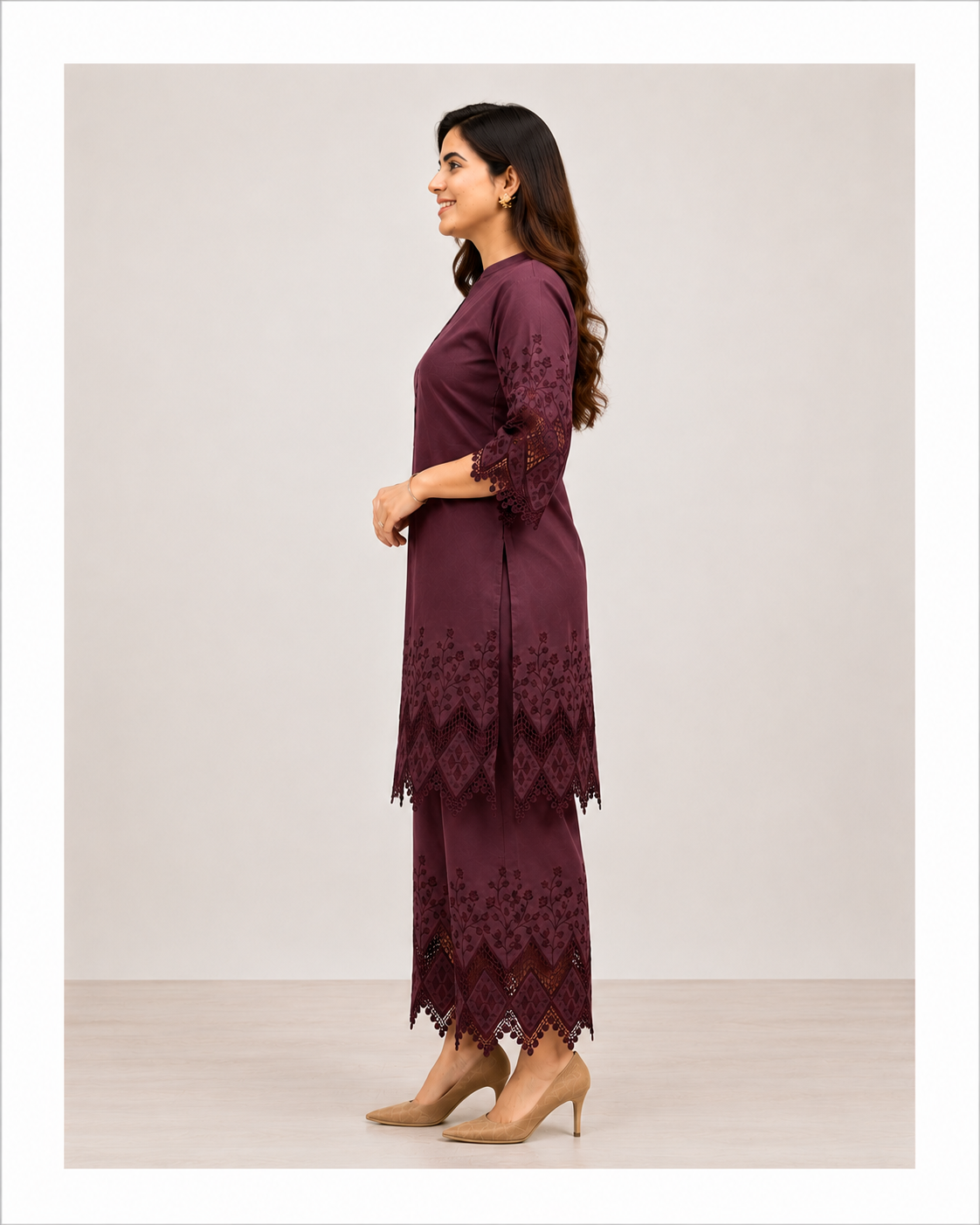 Wine Embroidered Co-ord Set