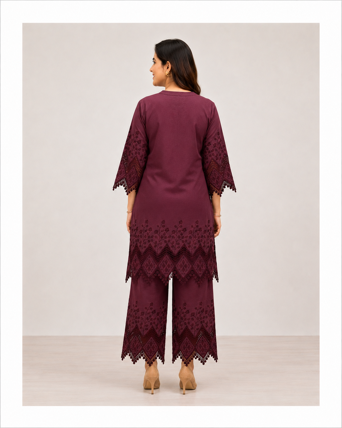 Wine Embroidered Co-ord Set