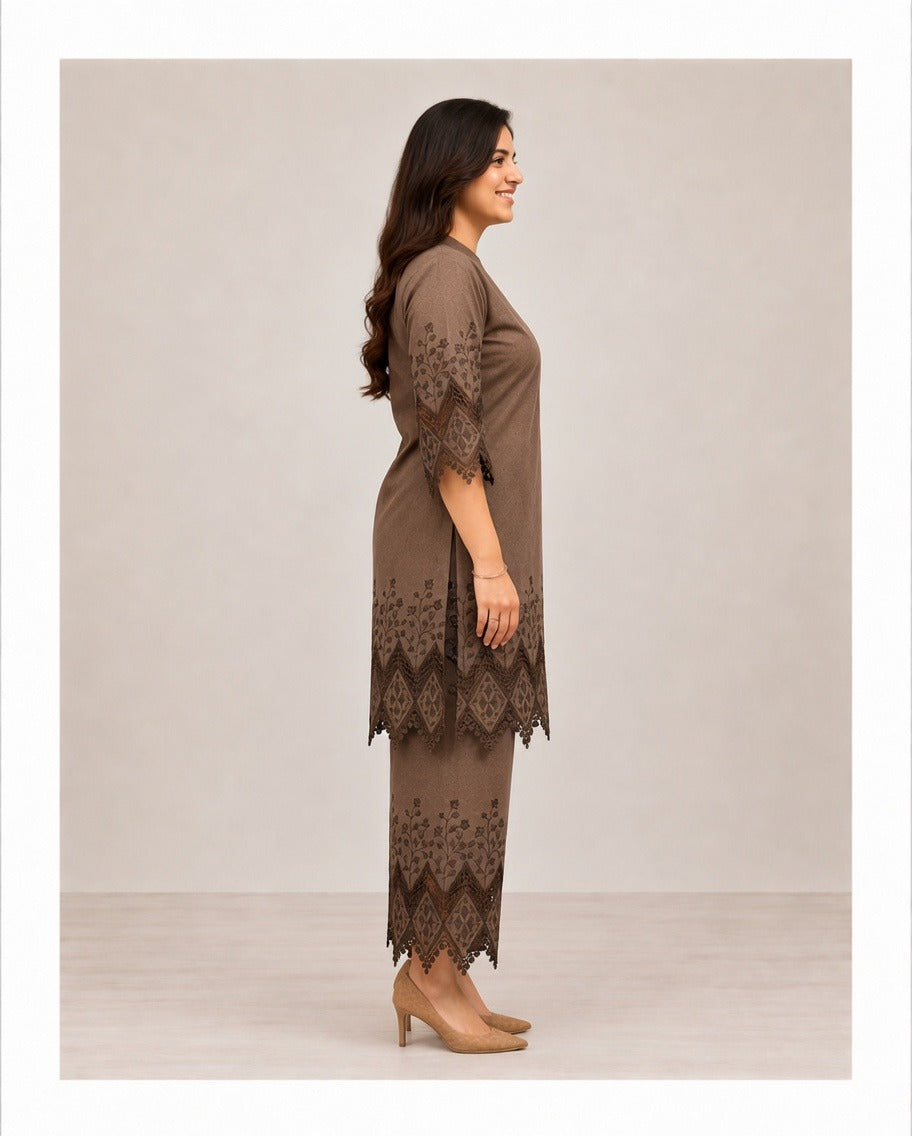 Taupe Brown Embroidered Co-ord Set