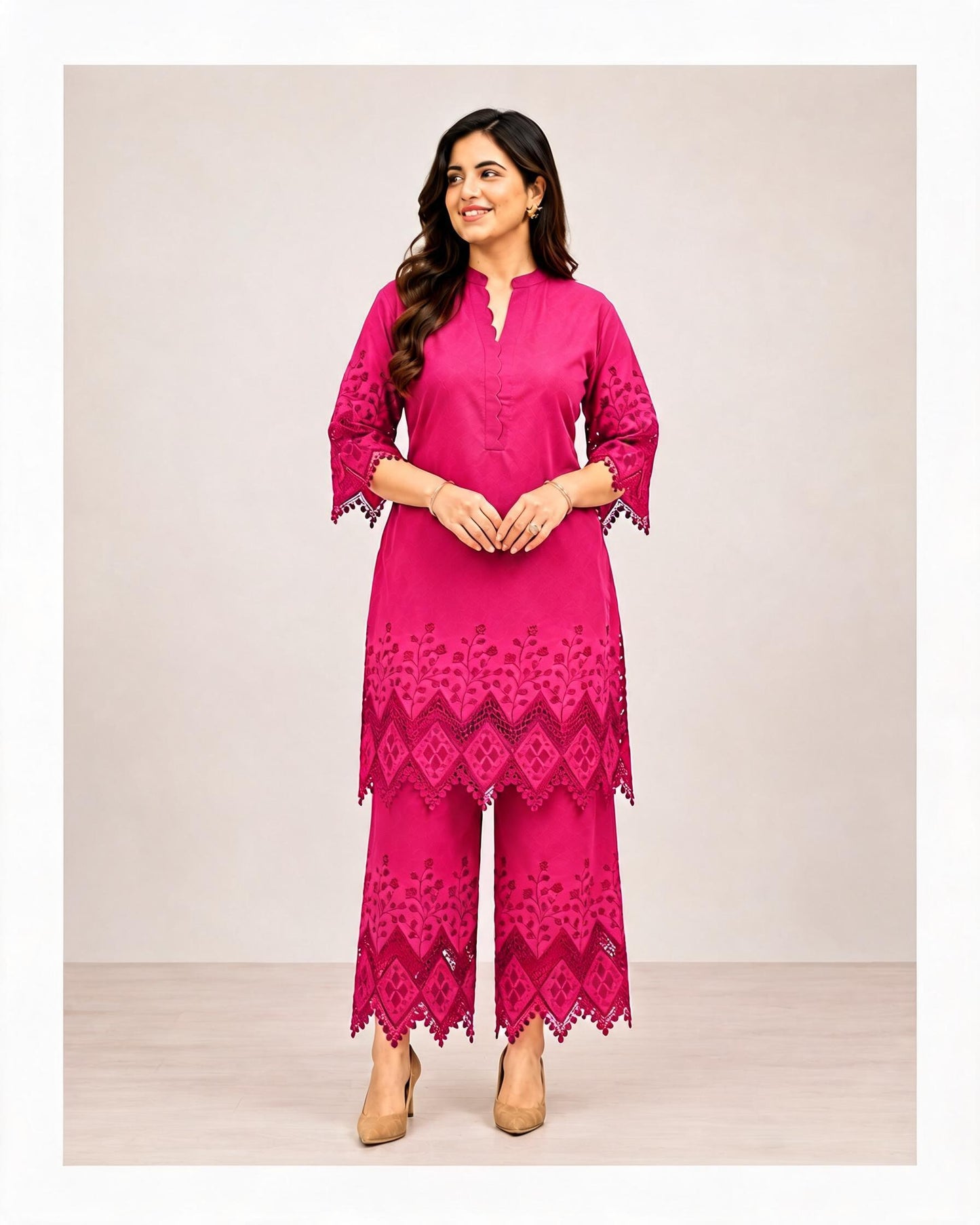 Magenta Pink Embroidered Co-ord Set