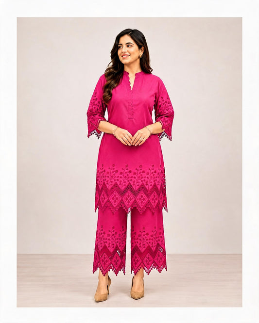 Magenta Pink Embroidered Co-ord Set