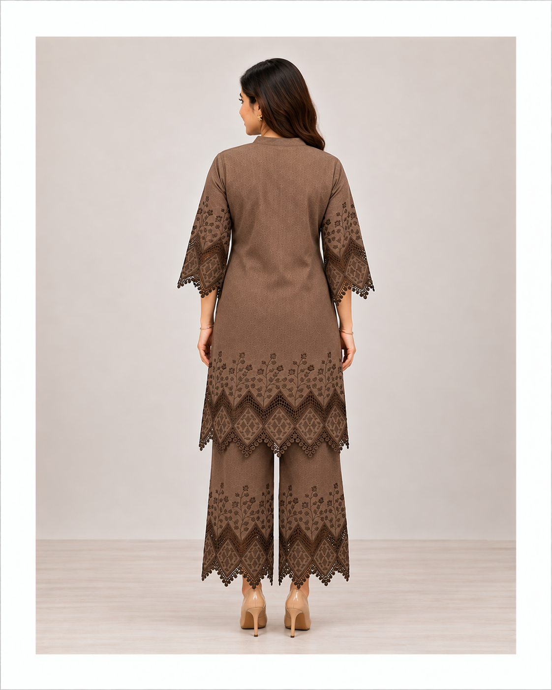 Taupe Brown Embroidered Co-ord Set
