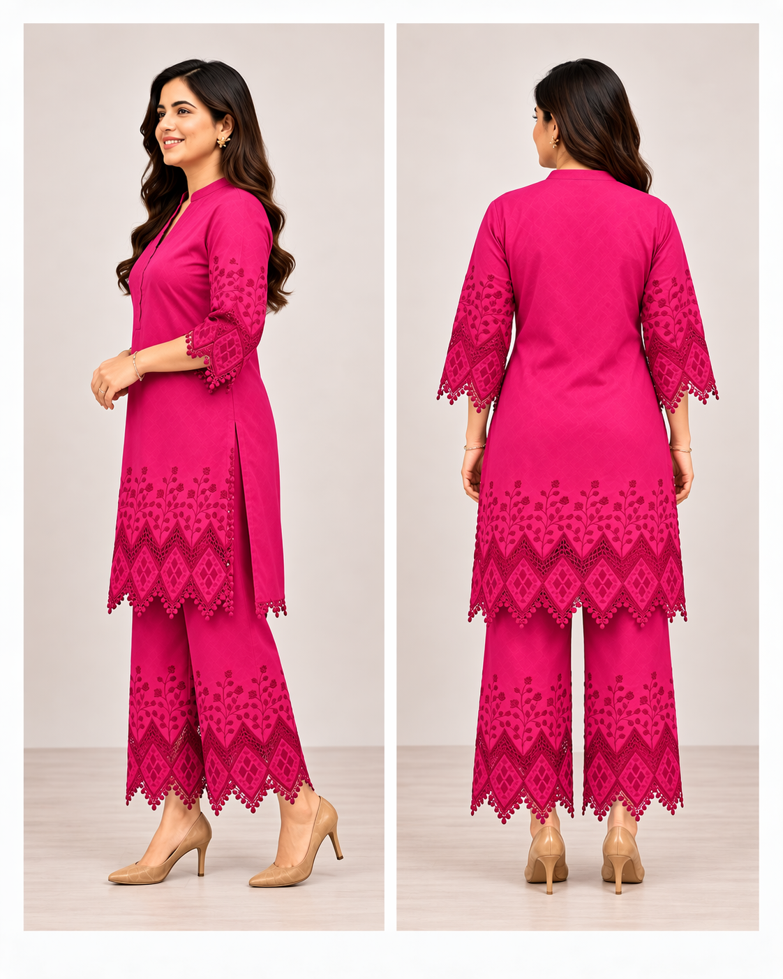 Magenta Pink Embroidered Co-ord Set
